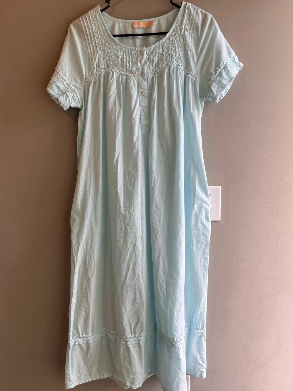 La Cera Light Blue Smocked Night House Dress Cotton Pockets Medium